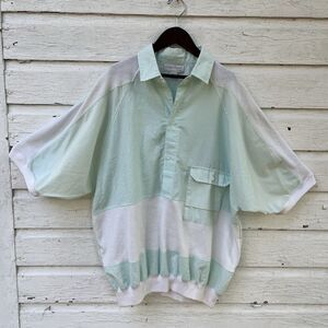 VINTAGE Colin Spykes by Alexxus Color Block Mixed Texture Banded Polo, Teal- XL